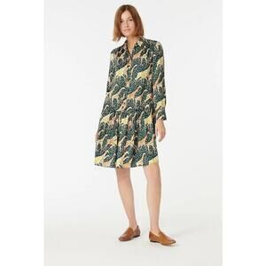 J Crew Shirt Long Sleeve Dress Sz XS Giraffe Print Flowy Wildlife Retro Tropical